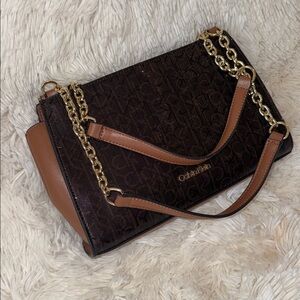 Calvin Klein Black and Gold Chain Shoulder Bag